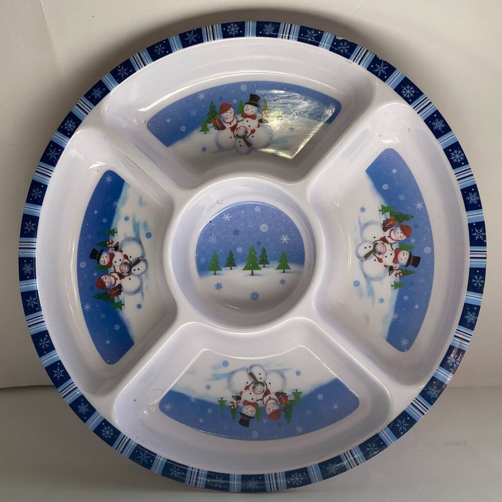 Cute Snowman-Themed 5-Compartment Chip and Dip/Party Platter